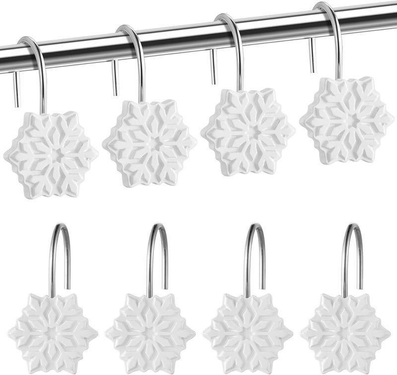 VinTS 12PCS White Snowflake Shower Curtain Hooks,Christmas Shower Curtain Hooks, White Snowflake Winter Decoration for Christmas Bathroom Living Room - Image 1
